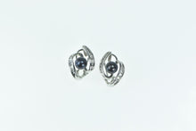 Load image into Gallery viewer, 14K Baguette Diamond Dark Blue Pearl Statement Earrings White Gold