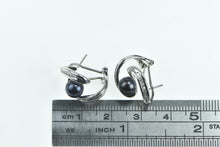 Load image into Gallery viewer, 14K Baguette Diamond Dark Blue Pearl Statement Earrings White Gold