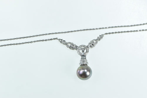 14K 0.75 Ctw Diamond Pearl Ornate Drop Chain Necklace 17.75