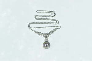 14K 0.75 Ctw Diamond Pearl Ornate Drop Chain Necklace 17.75" White Gold