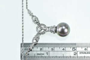 14K 0.75 Ctw Diamond Pearl Ornate Drop Chain Necklace 17.75" White Gold