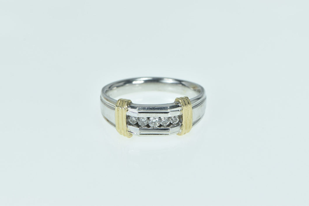 14K Vintage Men's Diamond Wedding Band Ring White Gold