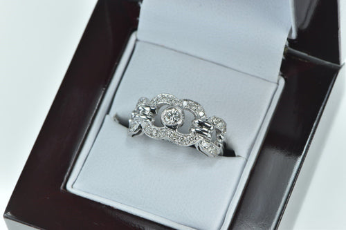 14K Art Deco Belt Buckle Diamond Engagement Ring White Gold