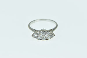 14K Art Deco Diamond Marquise Vintage Cluster Ring White Gold