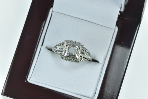 18K Art Deco Filigree Engagement Setting 3.1mm Ring White Gold