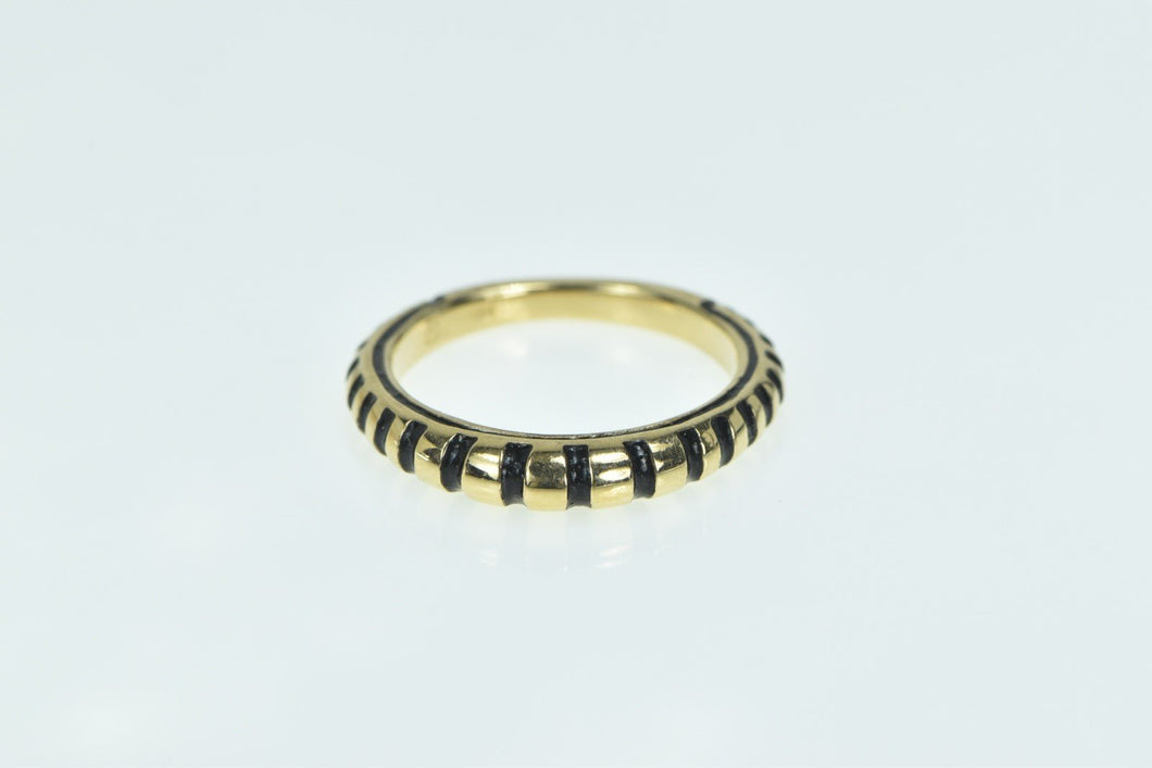 18K Zaruba Black Enamel Striped Domed Band Ring Yellow Gold