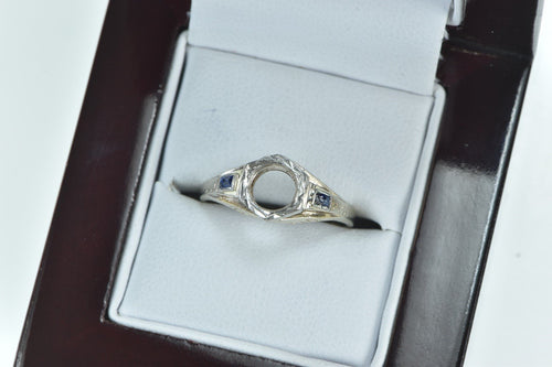 18K 5.6mm Art Deco Sapphire Engagement Setting Ring White Gold