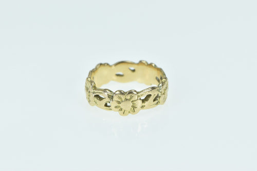 14K Victorian Flower Pattern Ornate Blossom Band Ring Yellow Gold