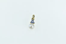 Load image into Gallery viewer, 14K Pearl Tanzanite Trillion Vintage Statement Pendant Yellow Gold