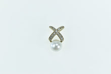 Load image into Gallery viewer, 10K X Criss Cross Diamond Pearl Slide Pendant Yellow Gold