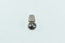 Load image into Gallery viewer, 14K Grey Pearl Pave Diamond Statement Pendant Yellow Gold