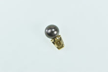 Load image into Gallery viewer, 14K Grey Pearl Pave Diamond Statement Pendant Yellow Gold