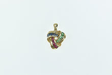 Load image into Gallery viewer, 14K Triangle Sapphire Emerald Ruby Statement Pendant Yellow Gold