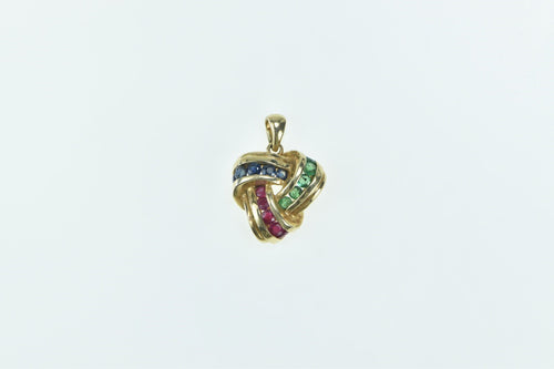 14K Triangle Sapphire Emerald Ruby Statement Pendant Yellow Gold