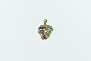 14K Triangle Sapphire Emerald Ruby Statement Pendant Yellow Gold