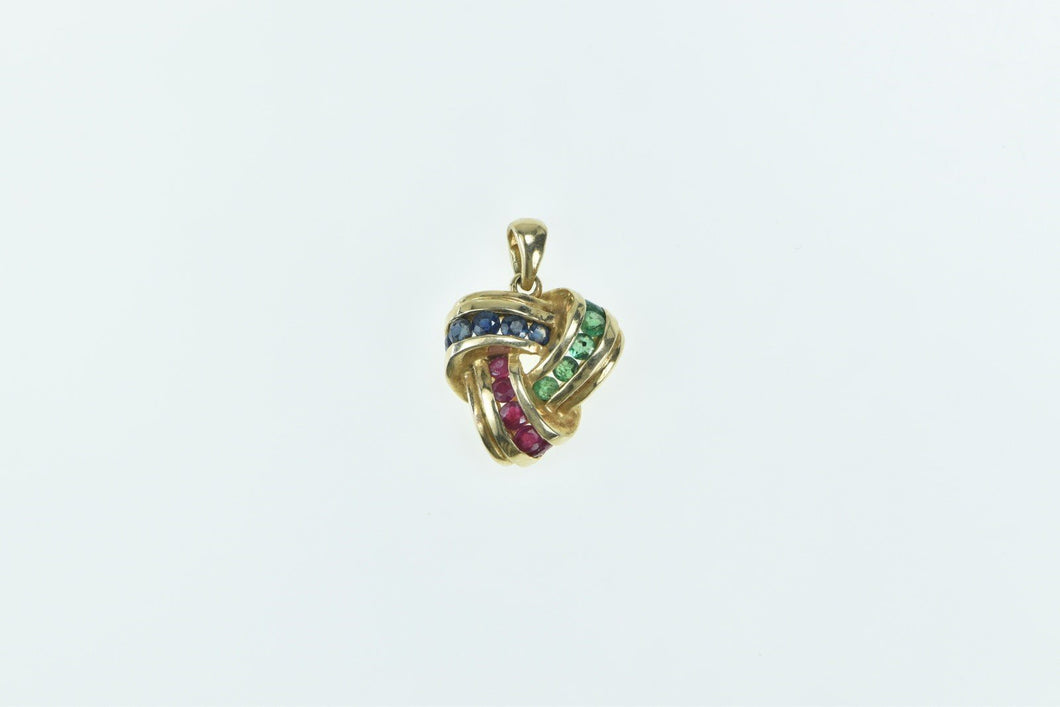 14K Triangle Sapphire Emerald Ruby Statement Pendant Yellow Gold