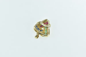 14K Triangle Sapphire Emerald Ruby Statement Pendant Yellow Gold