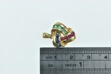 Load image into Gallery viewer, 14K Triangle Sapphire Emerald Ruby Statement Pendant Yellow Gold
