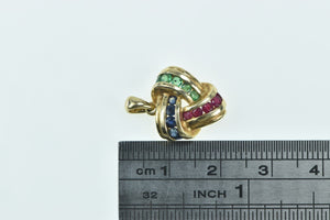 14K Triangle Sapphire Emerald Ruby Statement Pendant Yellow Gold