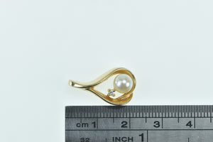 14K Pearl Diamond Accent Vintage Loop Pendant Yellow Gold