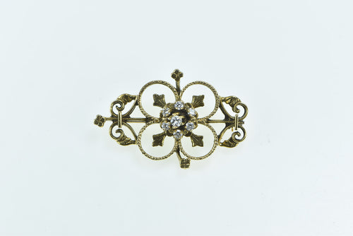 14K Victorian Ornate Diamond Floral Elaborate Pin/Brooch Yellow Gold