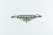 Load image into Gallery viewer, 14K Ornate Victorian Turquoise Elaborate Bar Pin/Brooch Yellow Gold