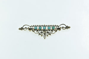 14K Ornate Victorian Turquoise Elaborate Bar Pin/Brooch Yellow Gold