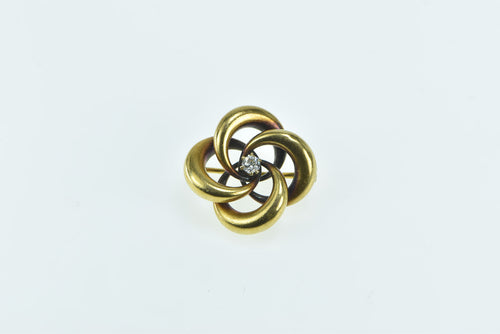 14K Victorian 0.12 Ct Diamond Swirl Puffy Knot Pin/Brooch Yellow Gold