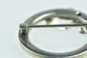 14K Art Deco Diamond Ribbon Dot Pattern Circle Pin/Brooch White Gold
