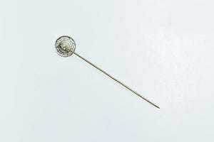 14K Art Deco Filigree Diamond Round Ornate Stick Pin White Gold