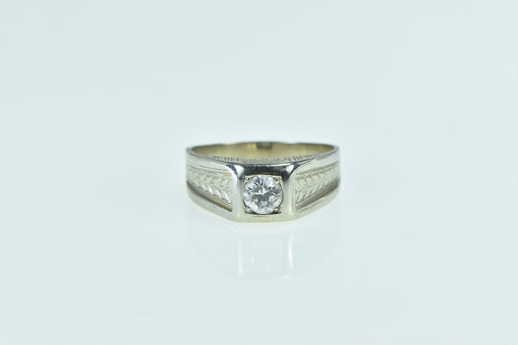 14K 0.35 Ct Diamond Solitaire Art Deco Wreath Ring White Gold