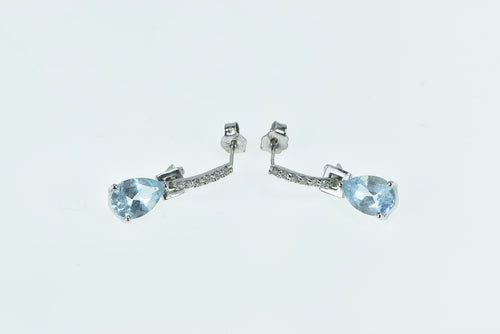 14K Pear Blue Topaz Diamond Drop Dangle Earrings White Gold