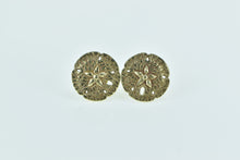 Load image into Gallery viewer, 14K Sand Dollar Sea Shell Flower Ornate Stud Earrings Yellow Gold