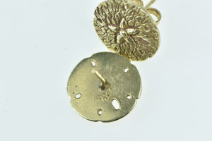 14K Sand Dollar Sea Shell Flower Ornate Stud Earrings Yellow Gold