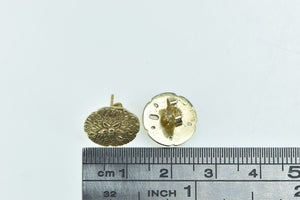 14K Sand Dollar Sea Shell Flower Ornate Stud Earrings Yellow Gold