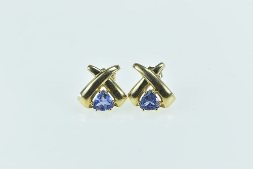 14K Trillion Tanzanite Vintage X Criss Cross Stud Earrings Yellow Gold