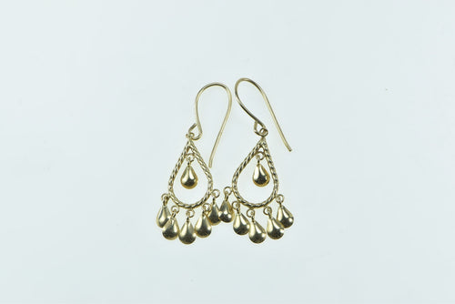 14K Fringe Tassel Oval Tear Drop Vintage Earrings Yellow Gold