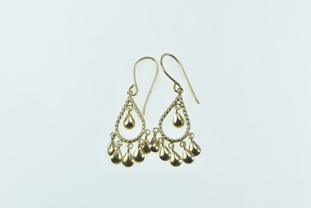 14K Fringe Tassel Oval Tear Drop Vintage Earrings Yellow Gold