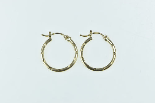 14K 18.2mm Diamond Cut Pattern Fashion Hoop Earrings Yellow Gold