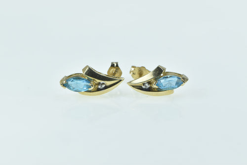 10K Marquise Blue Topaz Diamond Vintage Earrings Yellow Gold