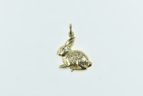 9K Puffy Bunny Rabbit Hare Cute Animal Charm/Pendant Yellow Gold