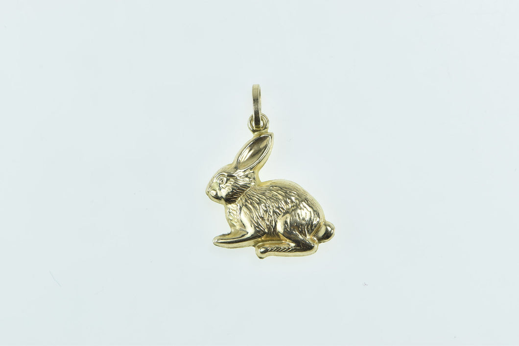 9K Puffy Bunny Rabbit Hare Cute Animal Charm/Pendant Yellow Gold