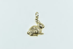 9K Puffy Bunny Rabbit Hare Cute Animal Charm/Pendant Yellow Gold