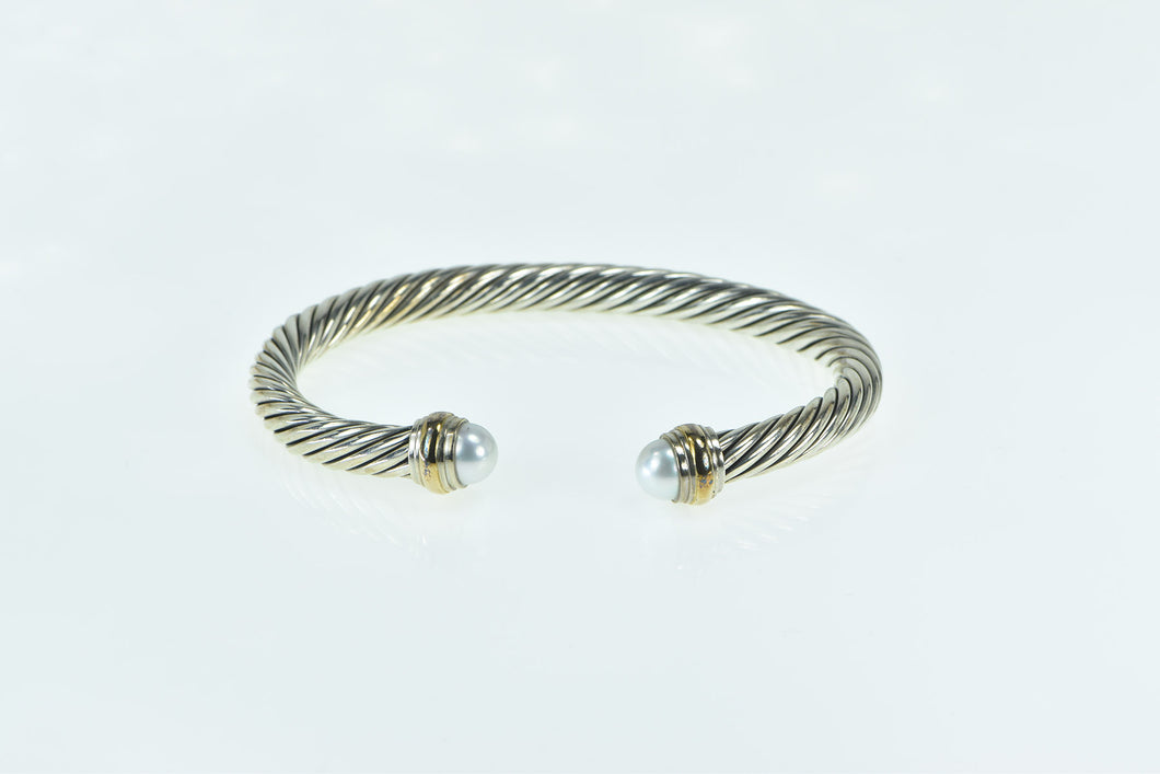 Sterling Silver 18k Gold David Yurman Classic Cable Pearl Bracelet 8