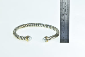 Sterling Silver 18k Gold David Yurman Classic Cable Pearl Bracelet 8"