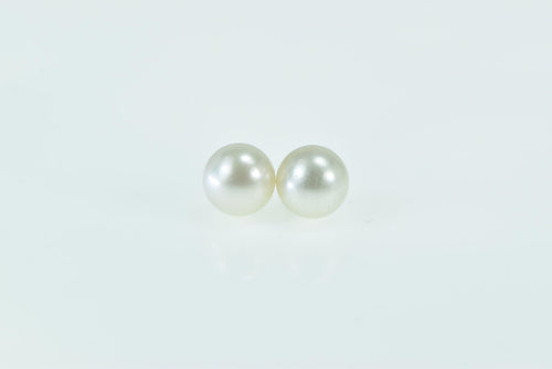 14K 7.9mm Vintage Classic Simple Pearl Earrings Yellow Gold