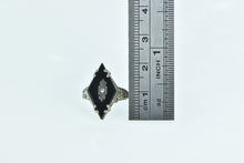 Load image into Gallery viewer, 14K Art Deco Black Onyx Diamond Filigree Ring White Gold