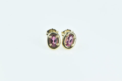 14K Oval Pink Tourmaline Vintage Solitaire Stud Earrings Yellow Gold
