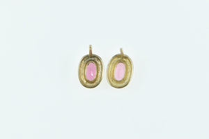 14K Oval Pink Tourmaline Vintage Solitaire Stud Earrings Yellow Gold