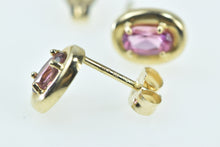 Load image into Gallery viewer, 14K Oval Pink Tourmaline Vintage Solitaire Stud Earrings Yellow Gold